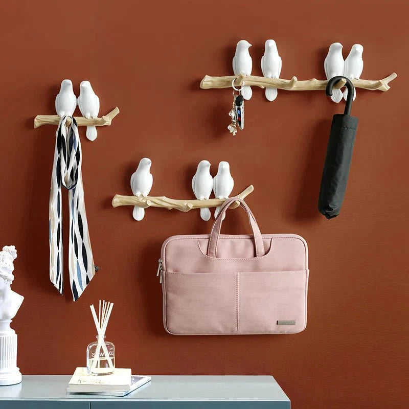Wooden Wall Coat Rack Bird Design Decorative Hooks For Jackets Bags Hats