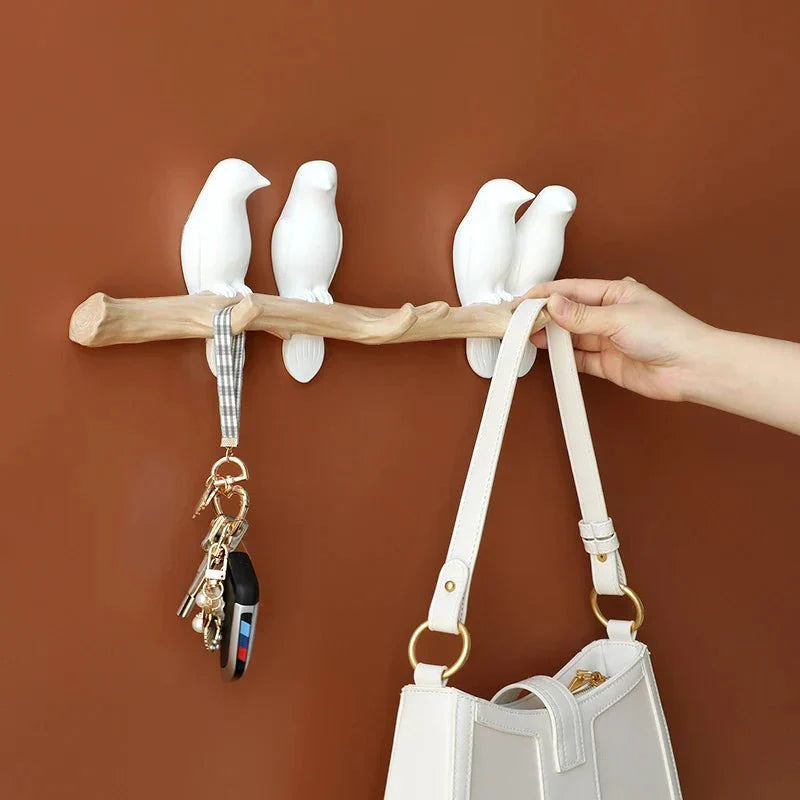 Wooden Wall Coat Rack Bird Design Decorative Hooks For Jackets Bags Hats