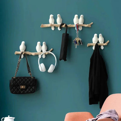 Wooden Wall Coat Rack Bird Design Decorative Hooks For Jackets Bags Hats