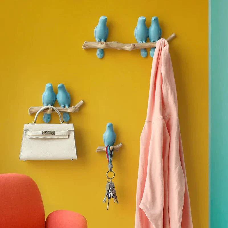 Wooden Wall Coat Rack Bird Design Decorative Hooks For Jackets Bags Hats