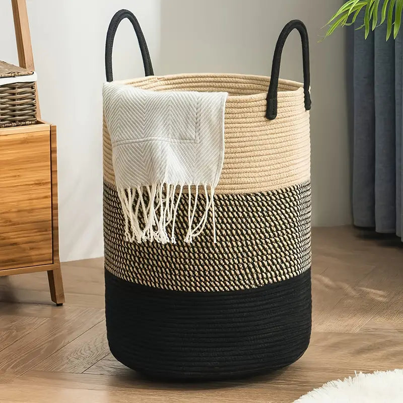 Woven Rope Laundry Basket Large Storage Organizer Bin