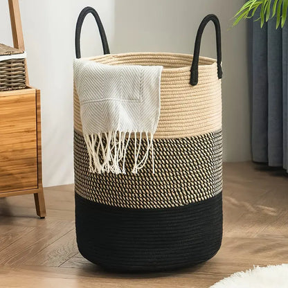 Woven Rope Laundry Basket Large Storage Organizer Bin