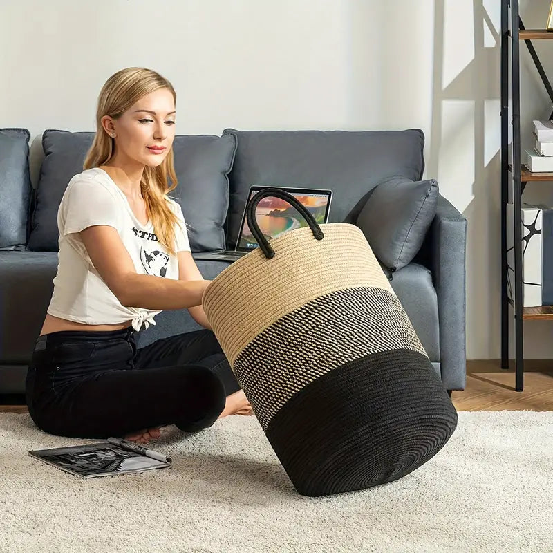 Woven Rope Laundry Basket Large Storage Organizer Bin