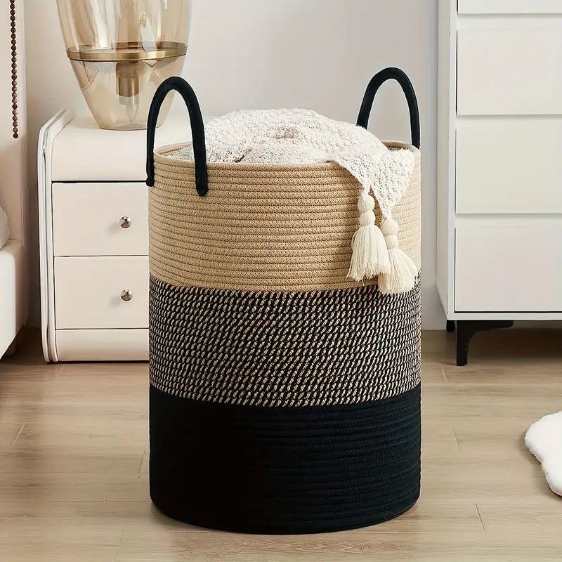 Woven Rope Laundry Basket Large Storage Organizer Bin