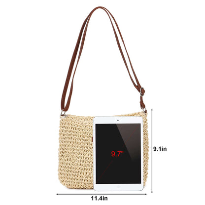 Woven Straw Crossbody Bag Womens Summer Beach Shoulder Bag