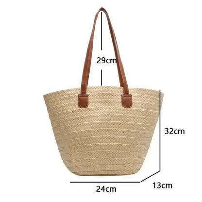 Woven Straw Shoulder Tote Bag Rustic Summer Beach Handbag