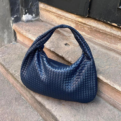 Woven Vegan Leather Handbag Large Capacity Shoulder Tote
