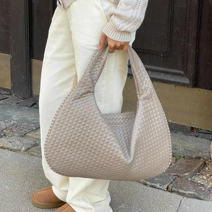 Woven Vegan Leather Handbag Large Capacity Shoulder Tote