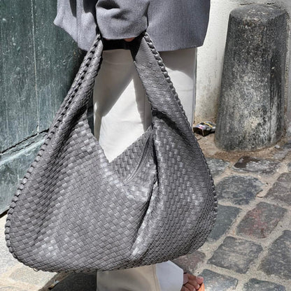 Woven Vegan Leather Handbag Large Capacity Shoulder Tote