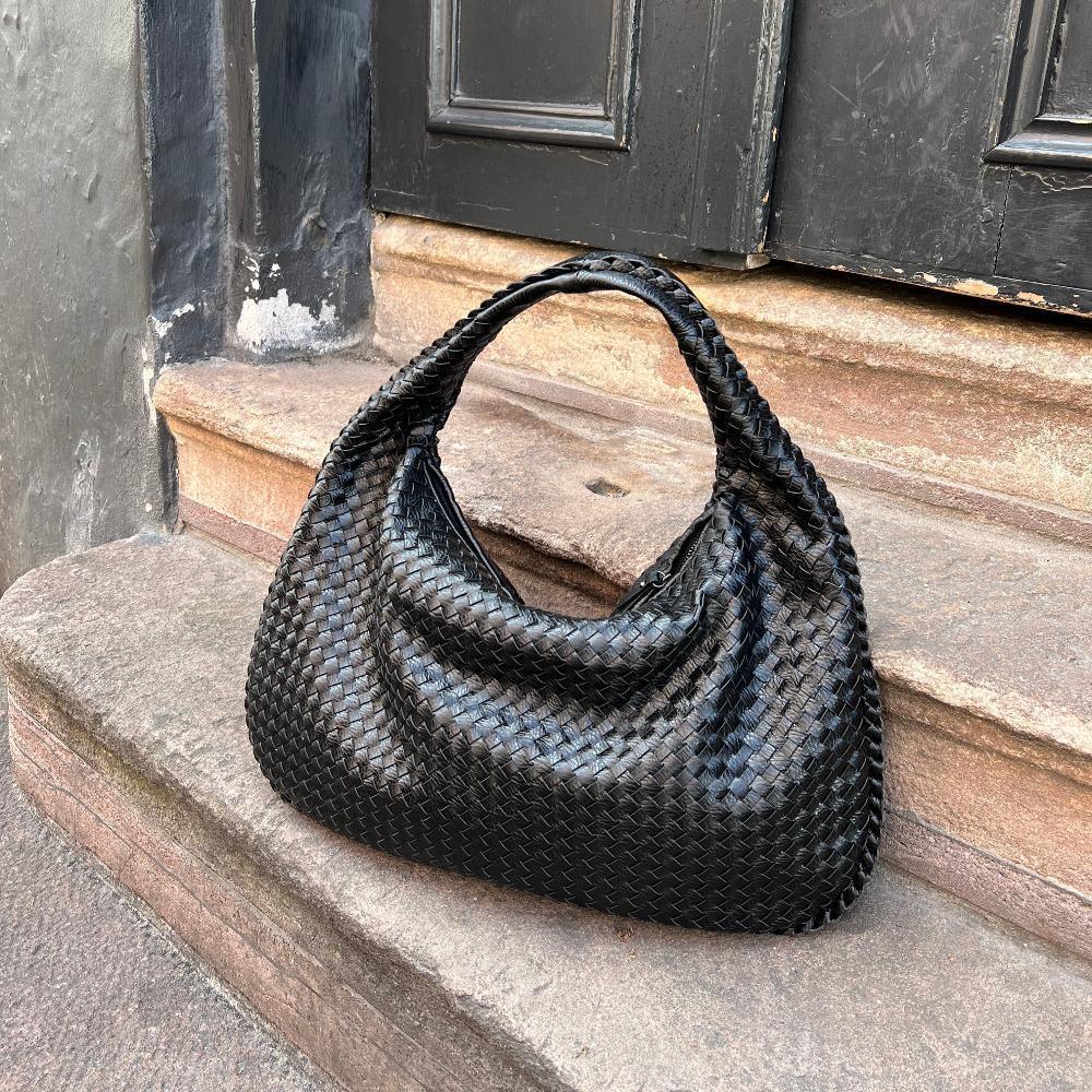 Woven Vegan Leather Handbag Large Capacity Shoulder Tote