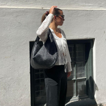 Woven Vegan Leather Handbag Large Capacity Shoulder Tote