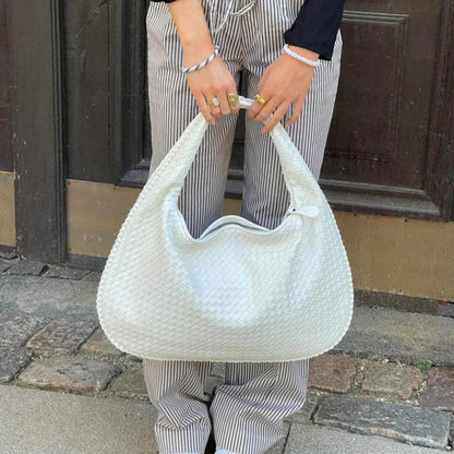 Woven Vegan Leather Handbag Large Capacity Shoulder Tote