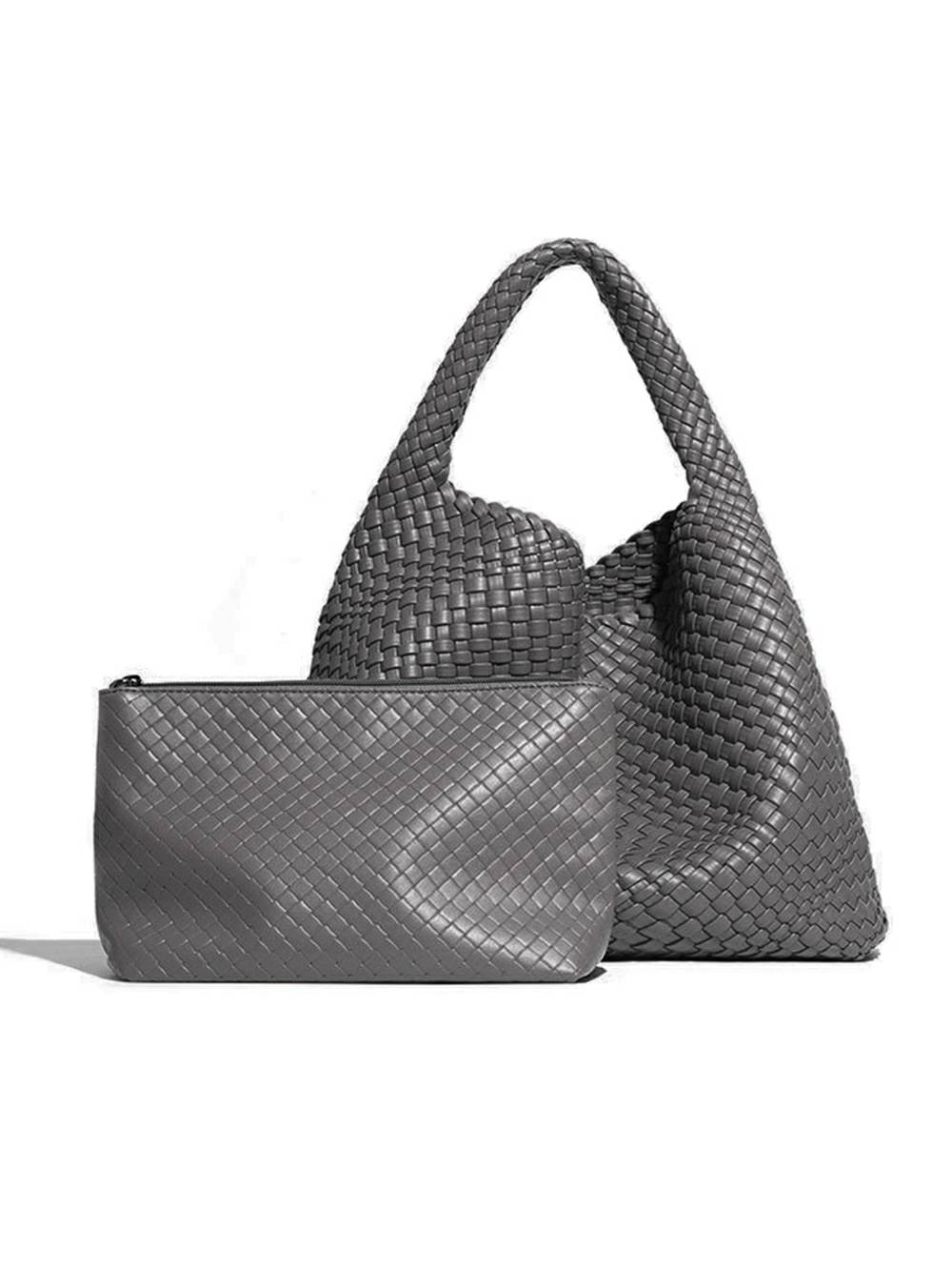 Woven Vegan Leather Shoulder Bag Chic Everyday Tote Handbag