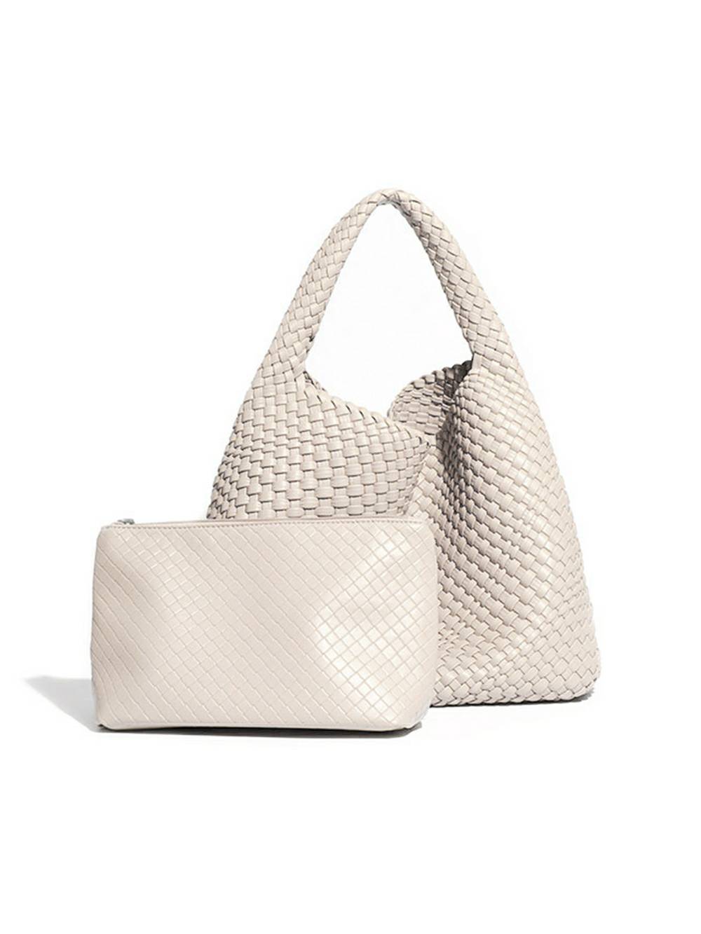 Woven Vegan Leather Shoulder Bag Chic Everyday Tote Handbag