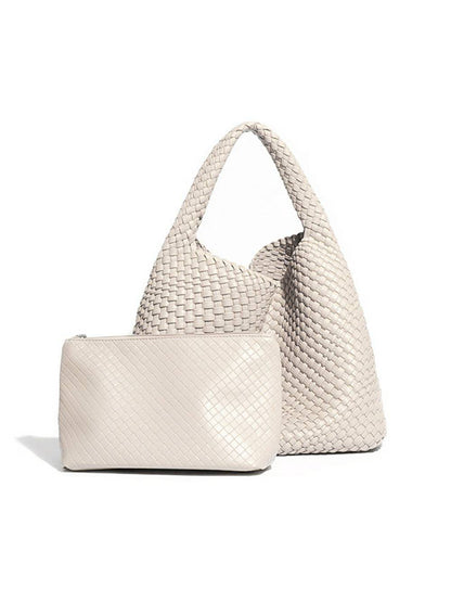 Woven Vegan Leather Shoulder Bag Chic Everyday Tote Handbag
