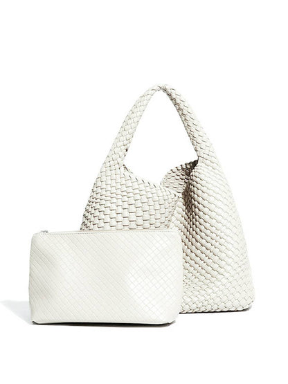 Woven Vegan Leather Shoulder Bag Chic Everyday Tote Handbag