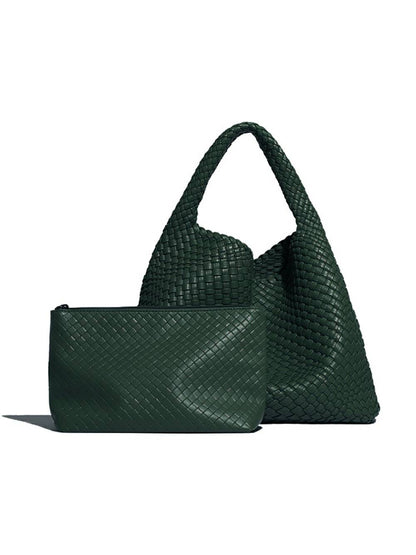 Woven Vegan Leather Shoulder Bag Chic Everyday Tote Handbag
