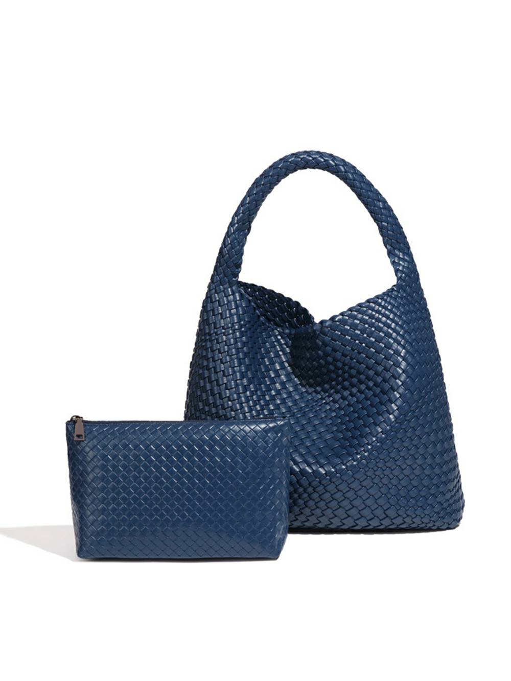 Woven Vegan Leather Shoulder Bag Chic Everyday Tote Handbag