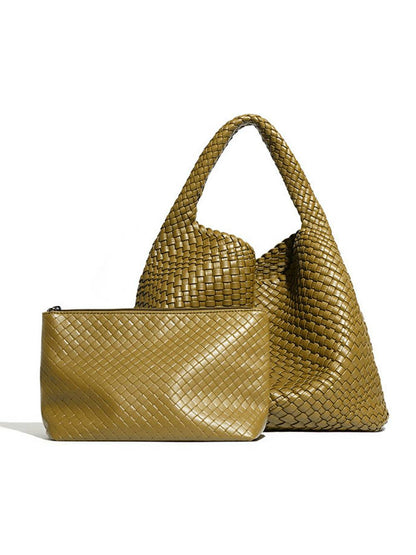 Woven Vegan Leather Shoulder Bag Chic Everyday Tote Handbag