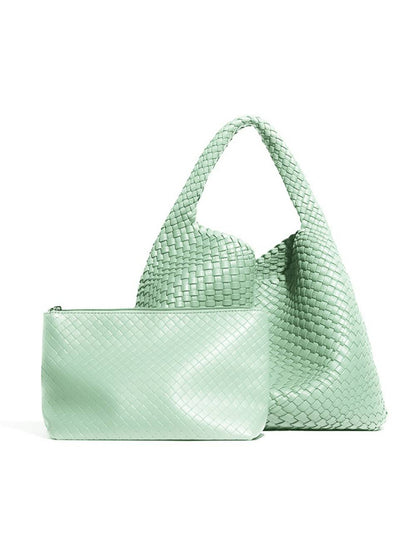 Woven Vegan Leather Shoulder Bag Chic Everyday Tote Handbag