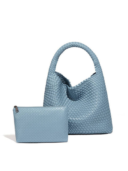 Woven Vegan Leather Shoulder Bag Chic Everyday Tote Handbag