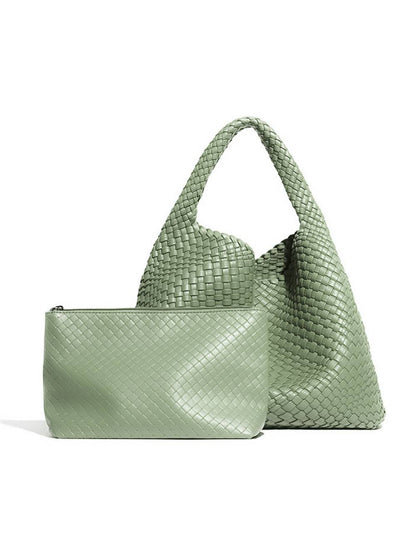 Woven Vegan Leather Shoulder Bag Chic Everyday Tote Handbag