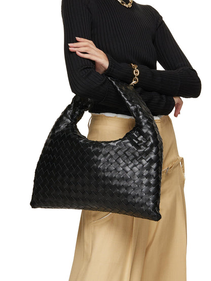 Woven Vegan Leather Shoulder Bag Chic Everyday Tote Handbag