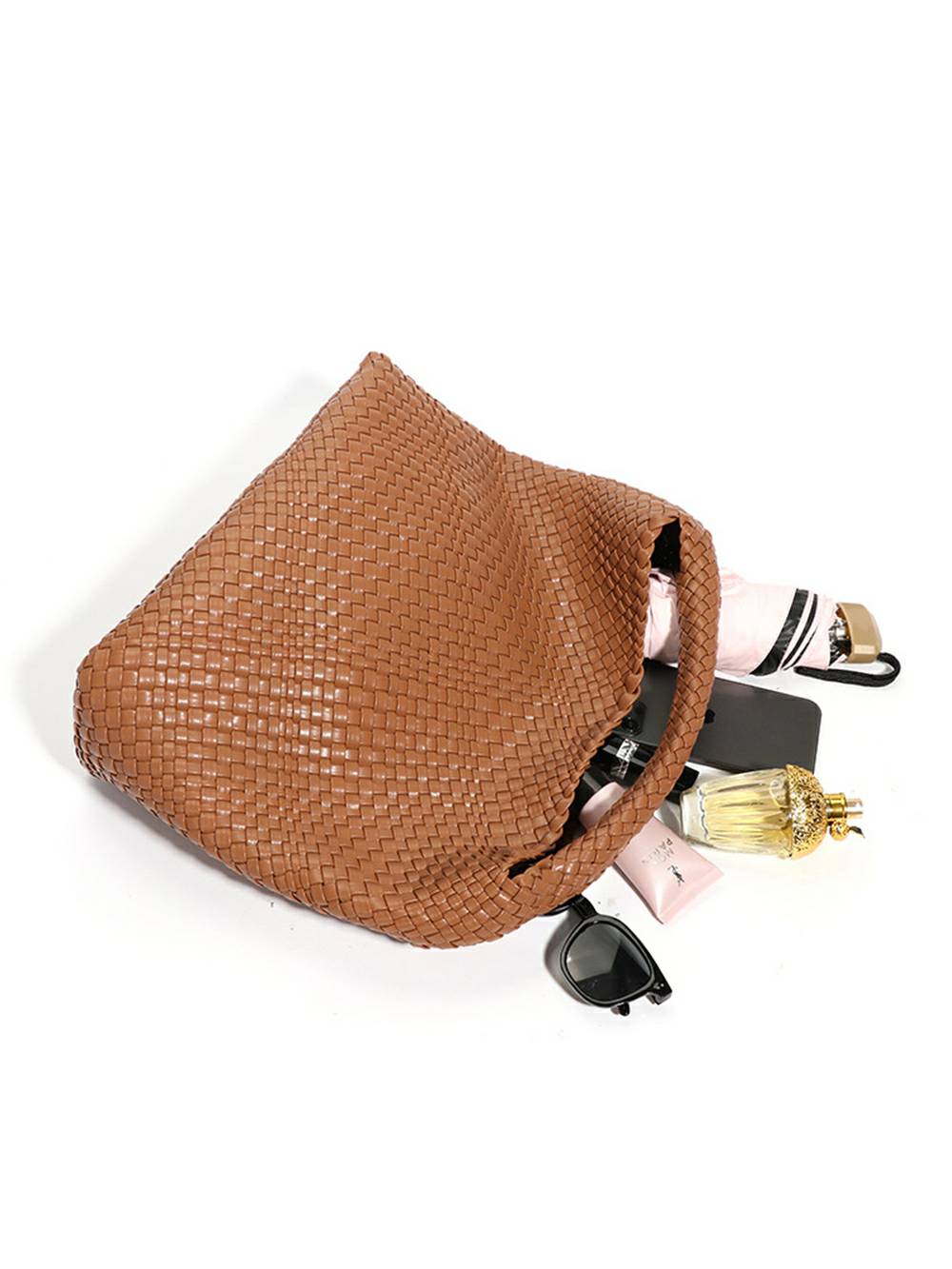 Woven Vegan Leather Shoulder Bag Chic Everyday Tote Handbag