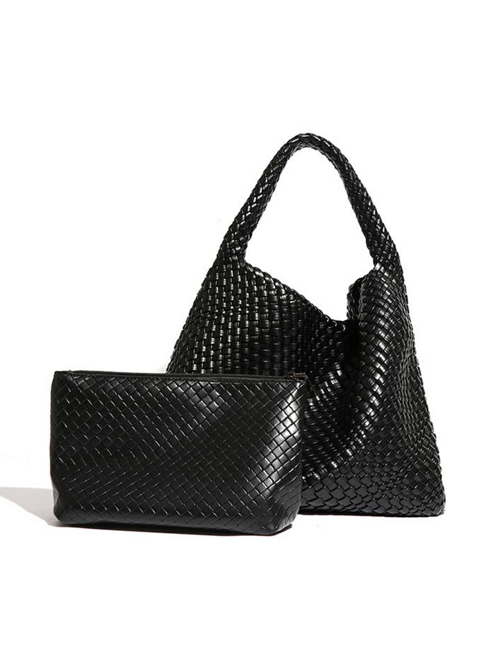 Woven Vegan Leather Shoulder Bag Chic Everyday Tote Handbag
