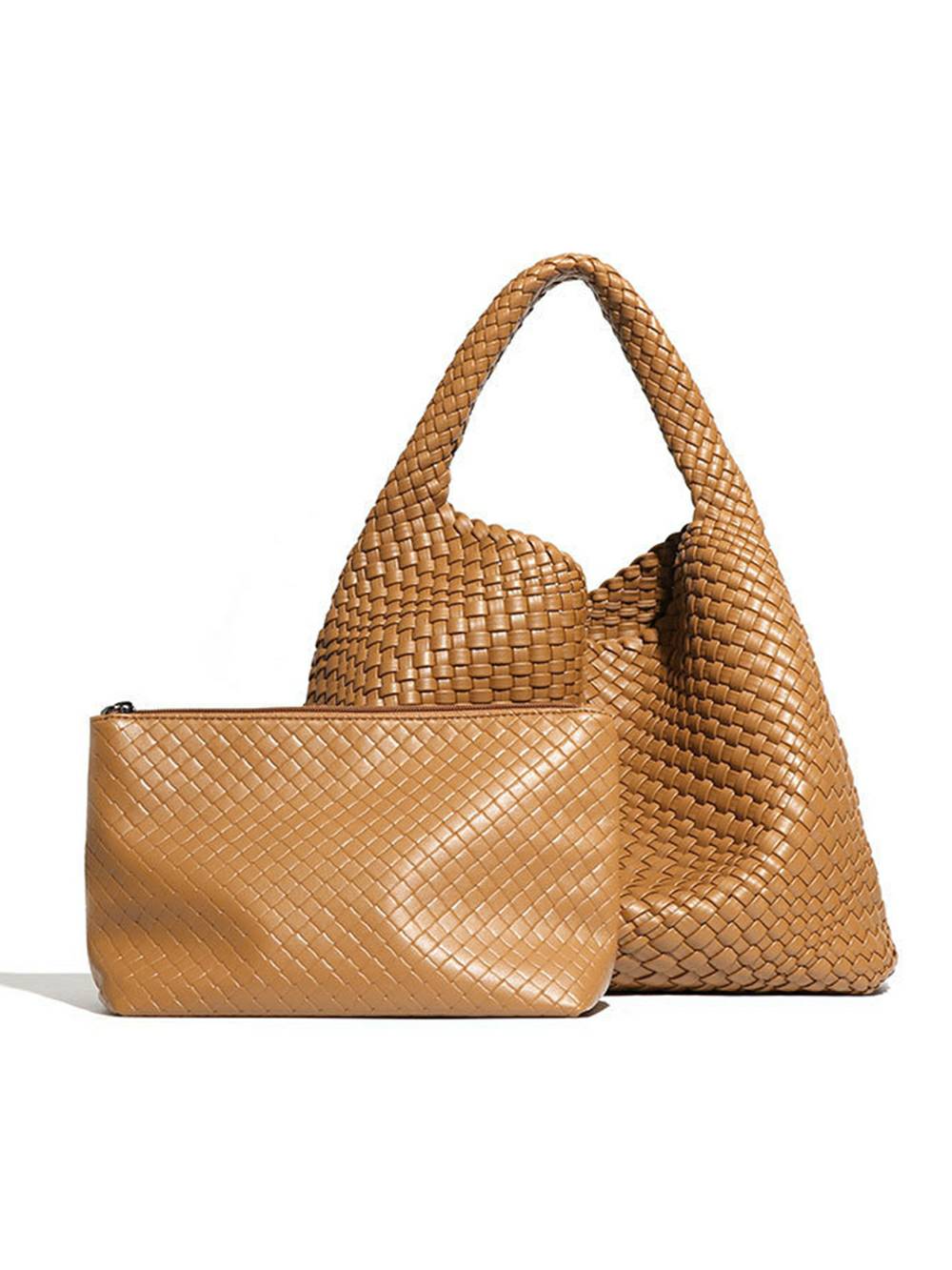 Woven Vegan Leather Shoulder Bag Chic Everyday Tote Handbag
