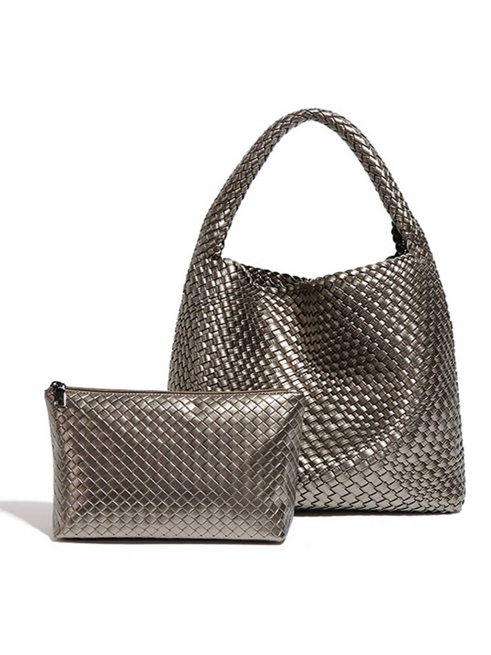 Woven Vegan Leather Shoulder Bag Chic Everyday Tote Handbag