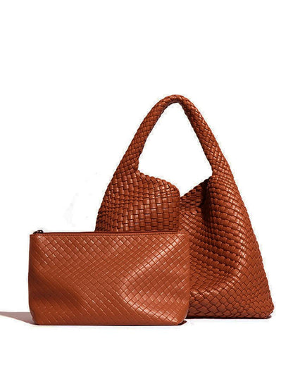 Woven Vegan Leather Shoulder Bag Chic Everyday Tote Handbag